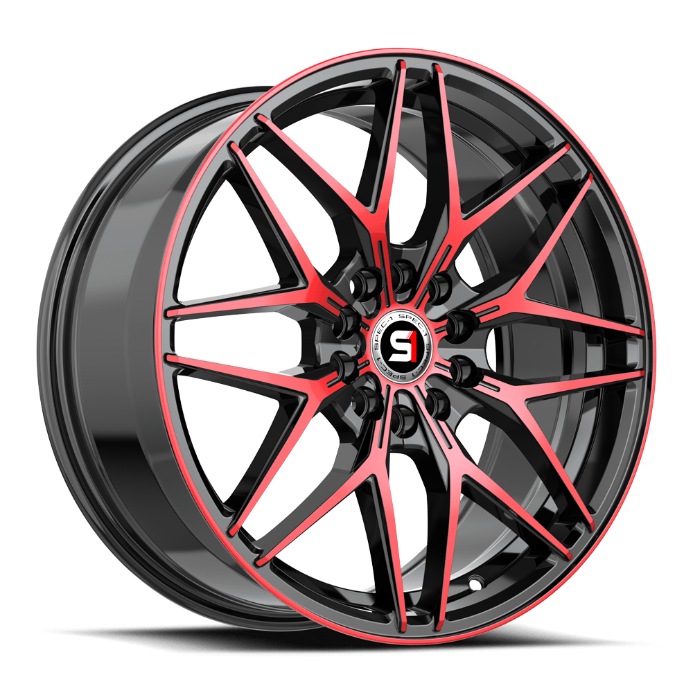 Spec-1 SP-60 18x8.0 5x110 5x114.3 +38 Cb 73.1 Gloss Black & Red Machined