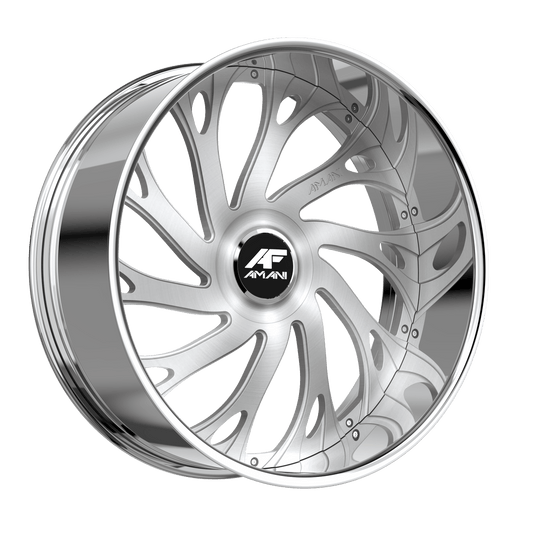 Amani Forged ATLANTIC-L 24x9.5 5x Blank -12 Cb 73.1 Brush Center Chrome Lip Large XL Cap Flat