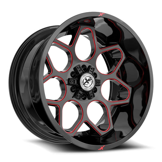 XF Off-Road XF-233 20x10 5x127 5x139.7 -12 Cb 78.1 Gloss Black & Red Milled