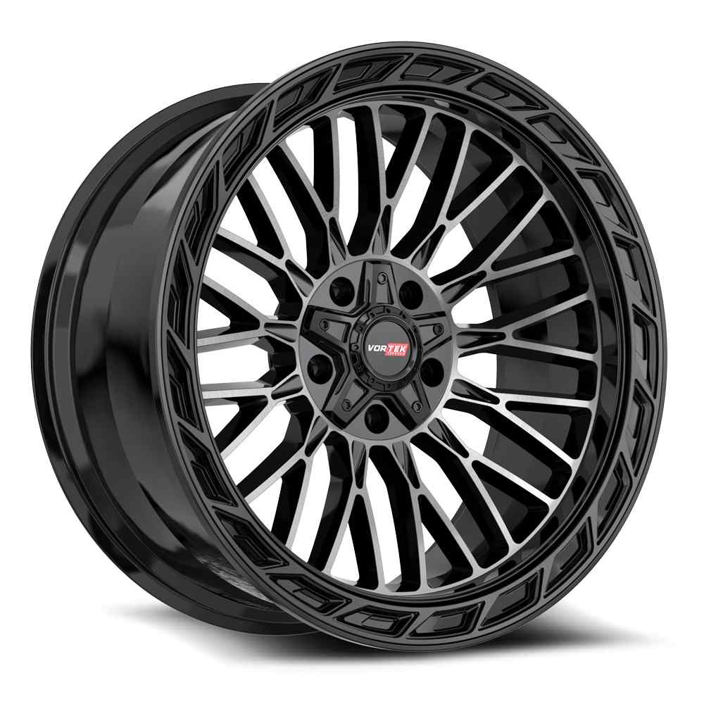 Vortek VRP-502 FORZA 22x10 5x127 5x139.7 -18 Cb 78.1 Black & Diamond Cut Center With Dark Tint