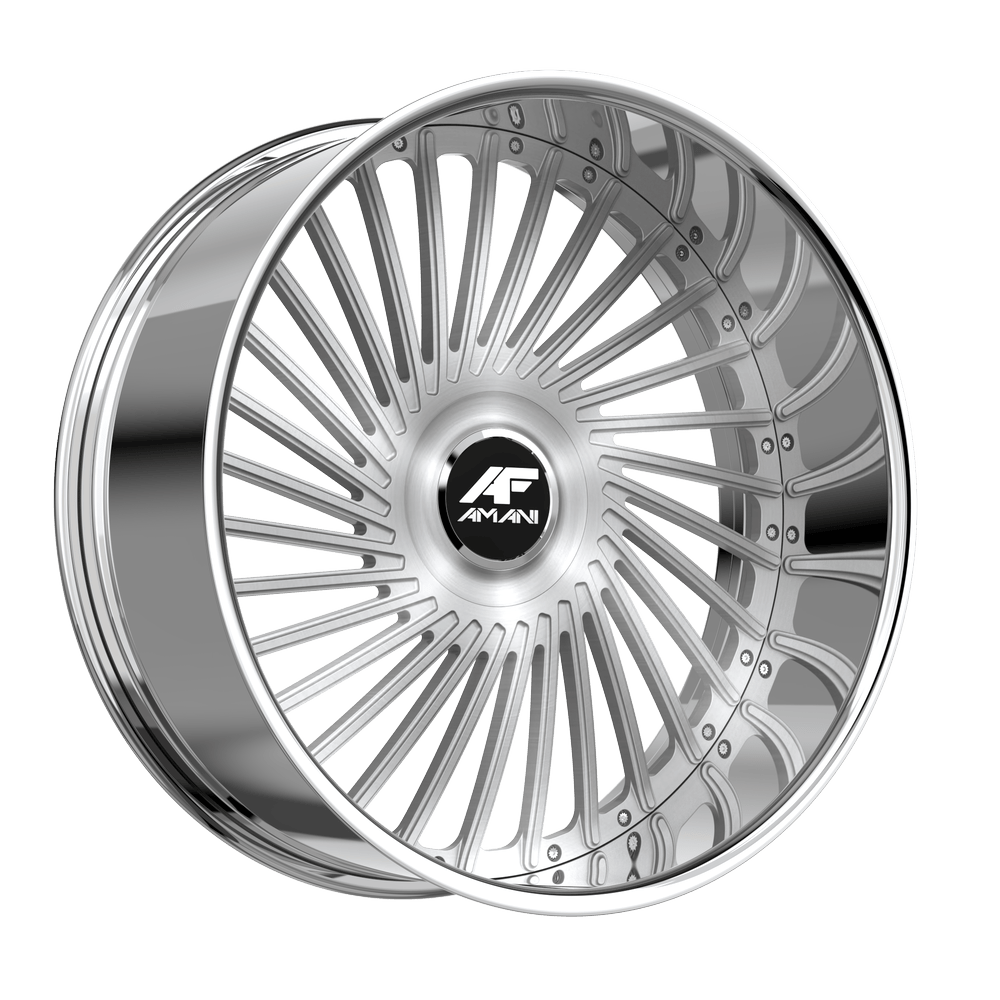 Amani Forged CHILE-L 22x10 5x115 5X120 +20 Cb 73.1 Brush Center Chrome Lip Large XL Cap Round