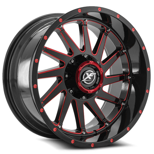 XF Off-Road XF-216 20x10 6x135 6x139.7 -12 Cb 106.4 Gloss Black & Red Milled