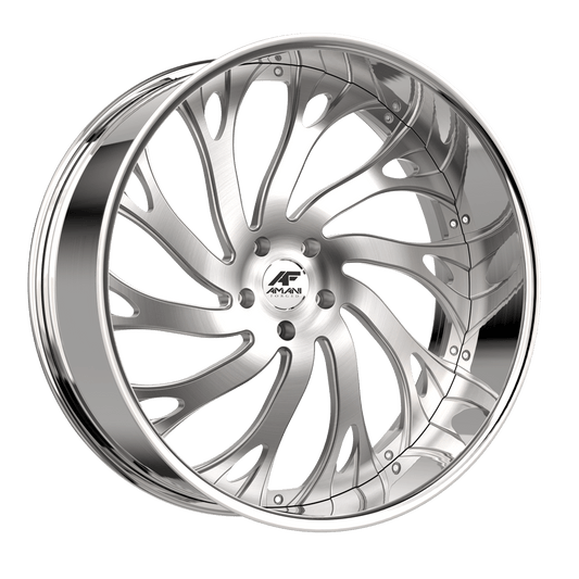 Amani Forged ATLANTIC-L 24x9.5 5x120 -12 Cb 73.1 Brush Center Chrome Lip Standard Cap Flat