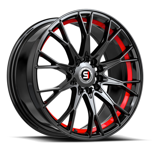 Spec-1 SP-59 18x8.0 5x112 5x114.3 +38 Cb 73.1 Gloss Black & Red Undercut