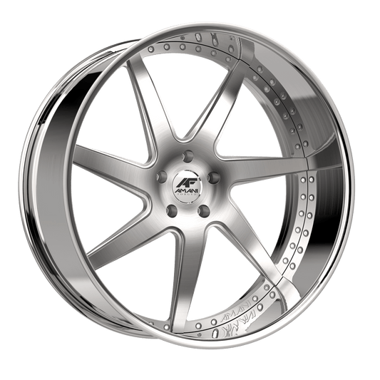 Amani Forged DEVINE-R 28x9 6x139.7 +15 Cb 78.1 Brush Center Chrome Lip Standard Cap Round