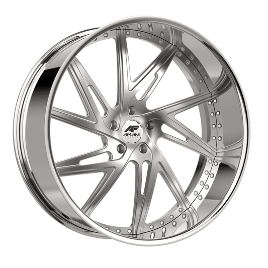 Amani Forged CONRAD-L 24x9 5x Blank +1 Cb 73.1 Brush Center Chrome Lip Standard Cap Flat