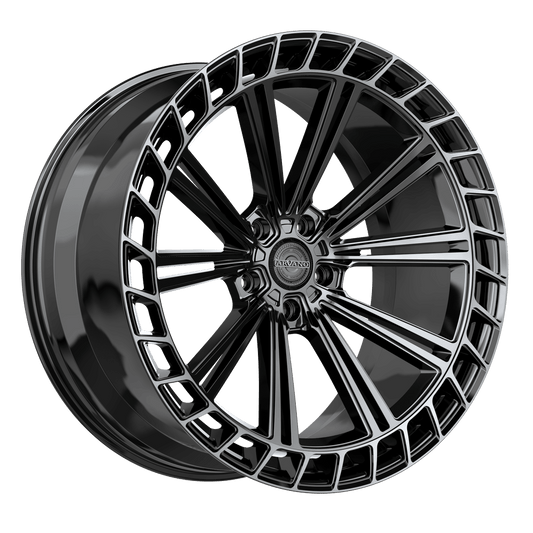 Arvano AVX-103 Portofino 22x9 5x Blank +32 Cb 57.1 Gloss Black Center & Diamond Cut Ring With Dark Tint