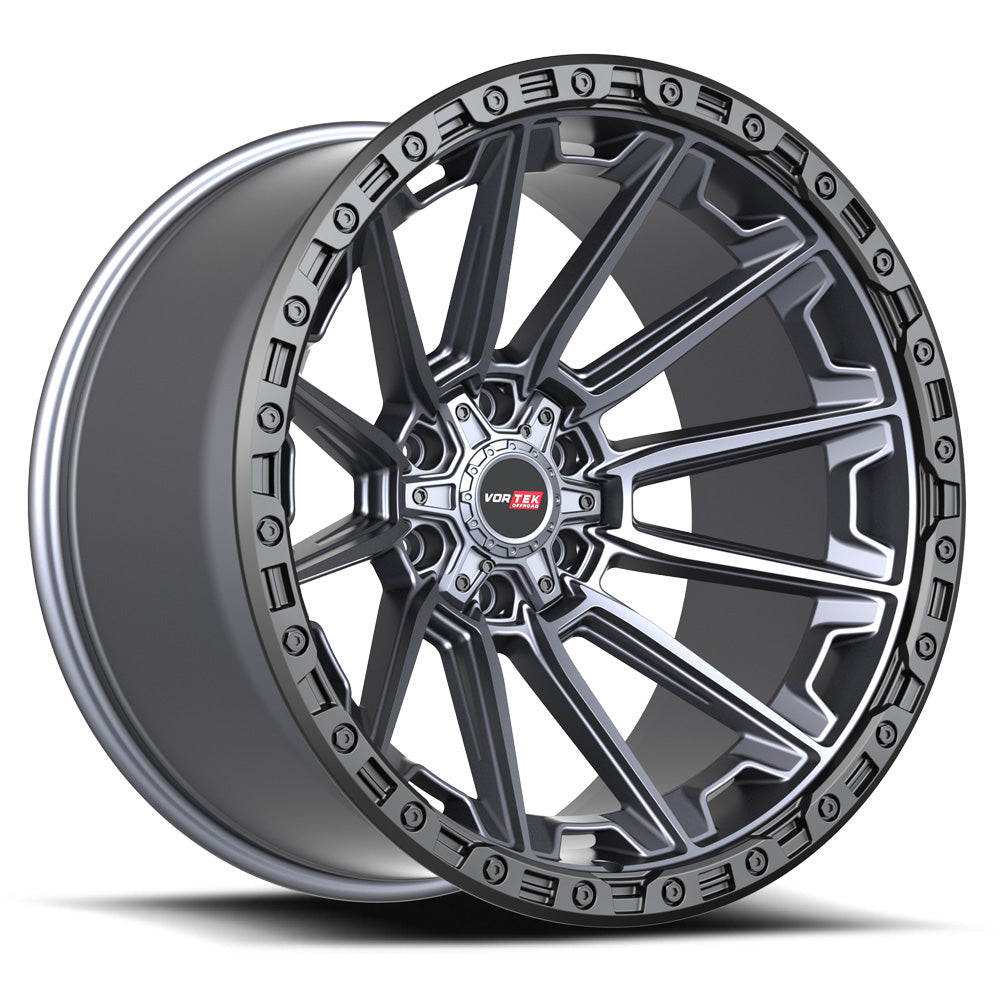 Vortek VRT-601 SPARTAN 22x12 6x135 6x139.7 -44 Cb 106.1 Matte Titanium With Black Bead Ring