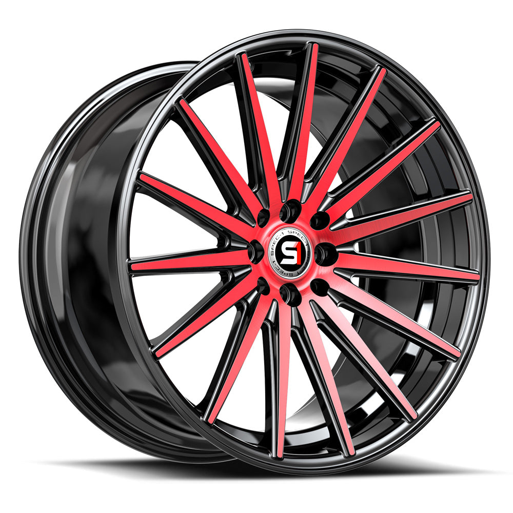 Spec-1 SP-69 20x8.5 5x114.3 5x120 +38 Cb 73.1 Gloss Black & Red Machined