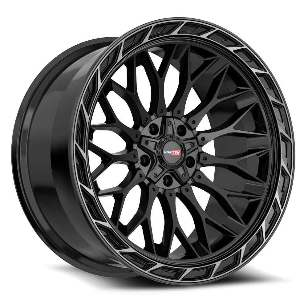 Vortek VRP-503 INFERNO 24x11 5x127 5x139.7 -24 Cb 78.1 Gloss Black Center & Diamond Cut Ring With Dark Tint