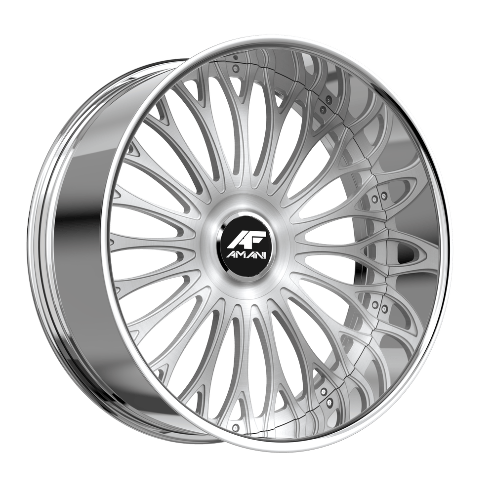 Amani Forged Napoliano 22x9 5x115 5x120 +15 Cb 73.1 Brush Center Chrome Lip Large XL Cap Flat
