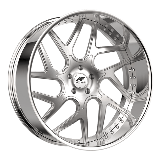Amani Forged Apollo-L 22x9 Pocketed 5x blank +32 Cb 66.56 Brush Center Chrome Lip Standard Cap Flat
