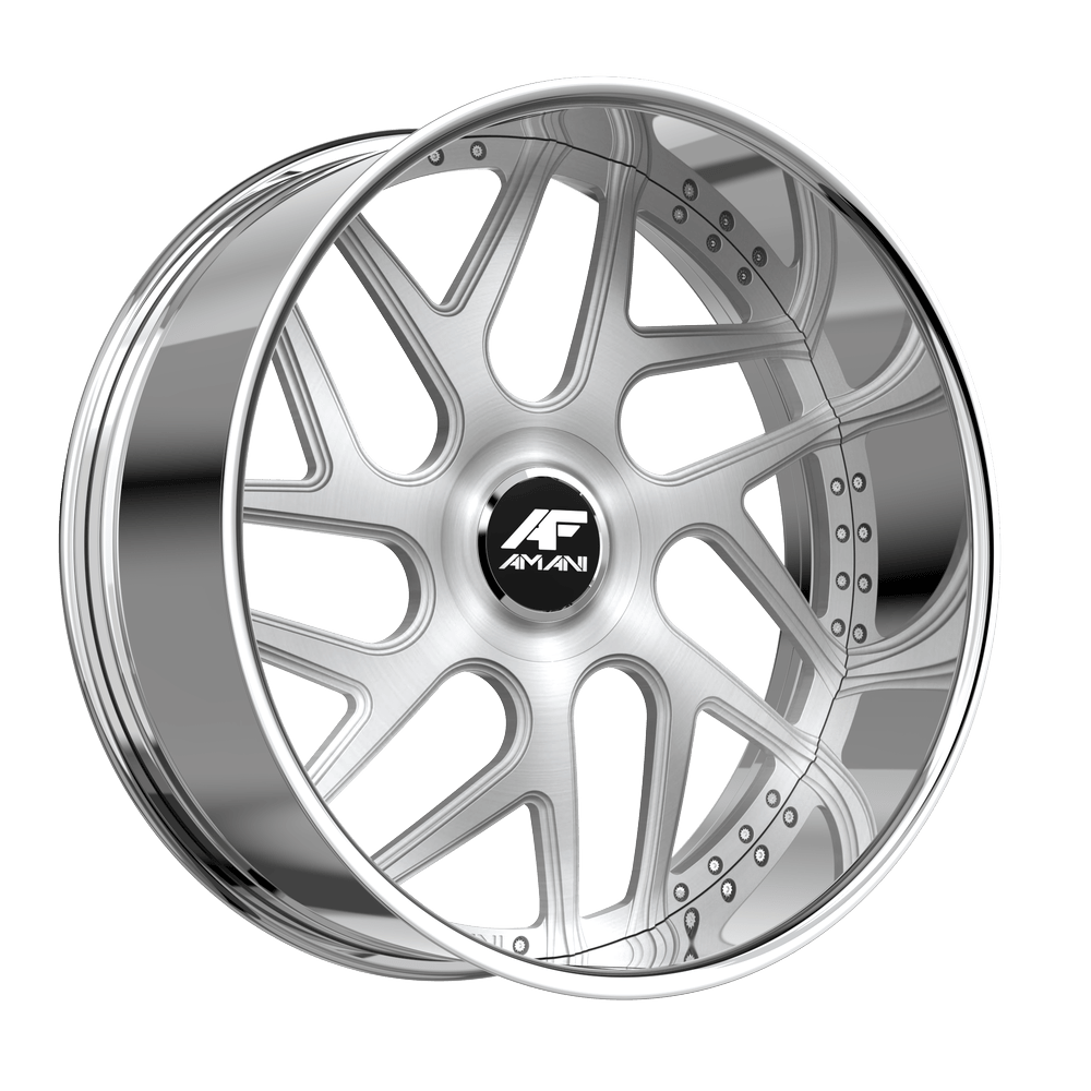 Amani Forged Apollo-L 22x9 5x Blank +1 Cb 66.56 Brush Center Chrome Lip Large XL Cap Flat