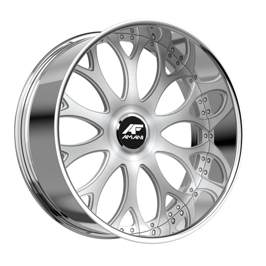 Amani Forged TANGO 22x9 5x115 5x120 +15 Cb 73.1 Brush Center Chrome Lip Large XL Cap Flat