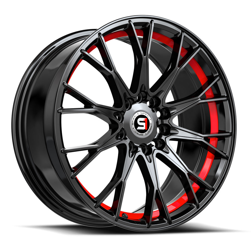 Spec-1 SP-59 18x8.0 5x110 5x114.3 +38 Cb 73.1 Gloss Black & Red Undercut