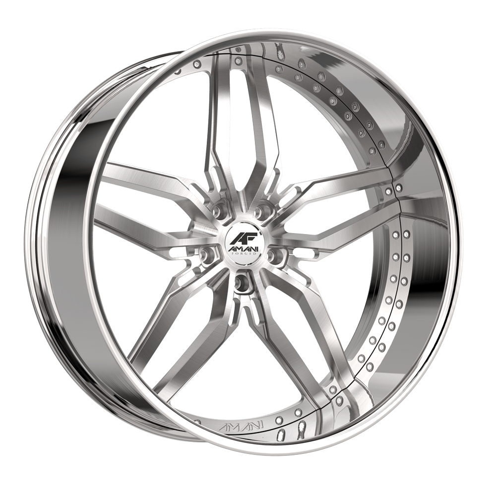Amani Forged DRIFT 24x9 5x Blank +1 Cb 73.1 Brush Center Chrome Lip Standard Cap Flat