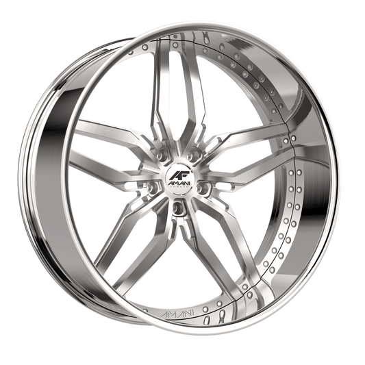 Amani Forged DRIFT 24x9 5x Blank +1 Cb 73.1 Brush Center Chrome Lip Standard Cap Flat