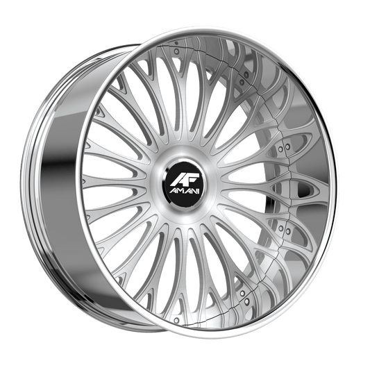 Amani Forged Napoliano 22x9 5x112 5x114.3 +32 Cb 66.9 Brush Center Chrome Lip Large XL Cap Flat