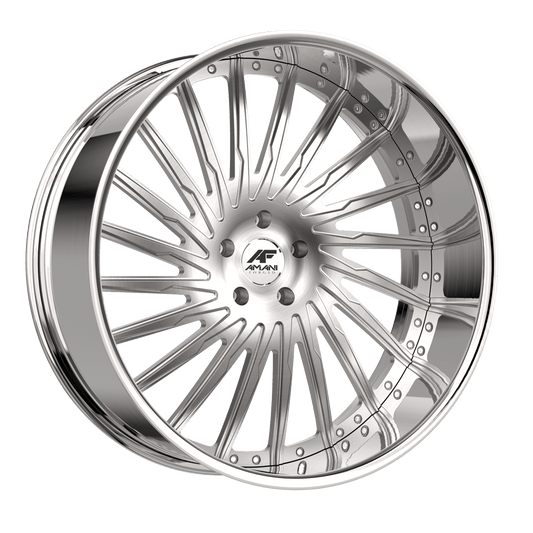 Amani Forged CULTURA-L 24x9.5 5x120 -12 Cb 73.1 Brush Center Chrome Lip Standard Cap Flat