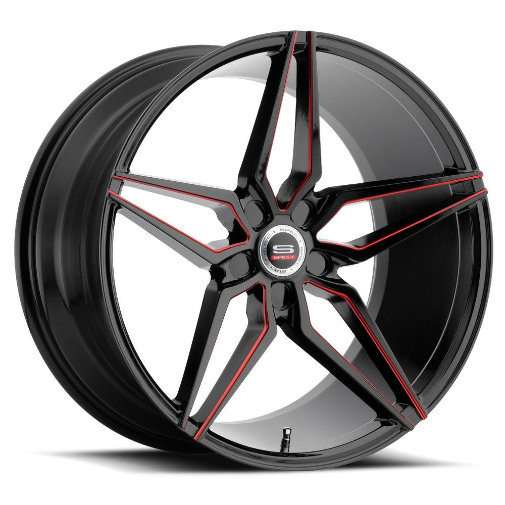 Spec-1 SPM-81 22x10.5 5x Blank +20 Cb 73.1 Gloss Black & Red Machined