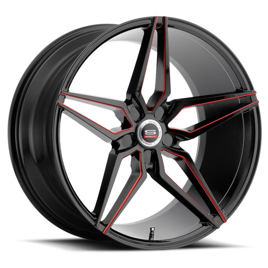 Spec-1 SPM-81 22x10.5 5x Blank +20 Cb 73.1 Gloss Black & Red Machined