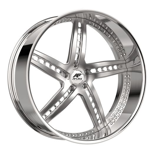 Amani Forged Monero-R 24x9.5 5x Blank -12 Cb 70.3 Brush Center Chrome Lip Standard Cap Flat