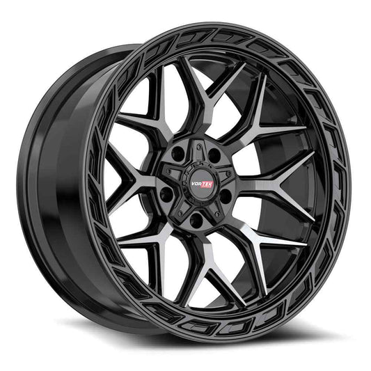 Vortek VRP-504 ENZO 20x9.0 5x127 5x139.7 +12 Cb 78.1 Black & Diamond Cut Center With Dark Tint