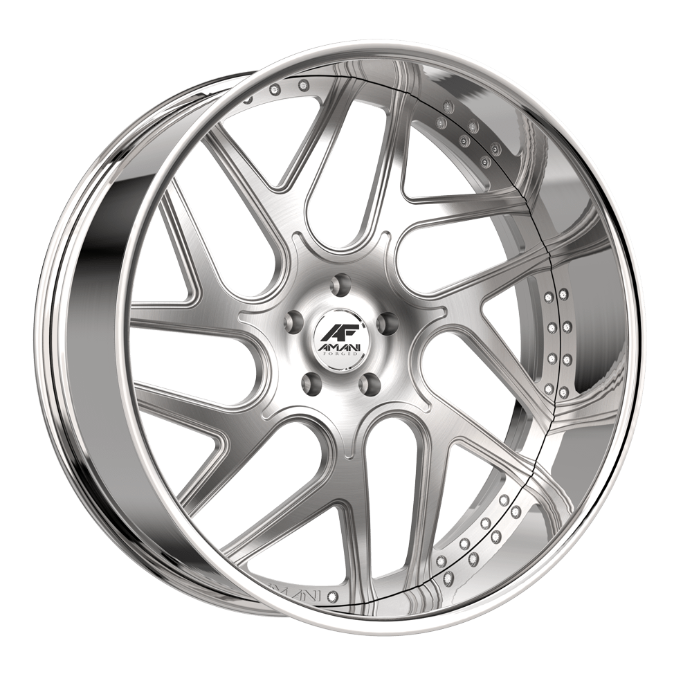 Amani Forged Apollo-L 22x10 Pocketed 5x blank +5 Cb 66.56 Brush Center Chrome Lip Standard Cap Round