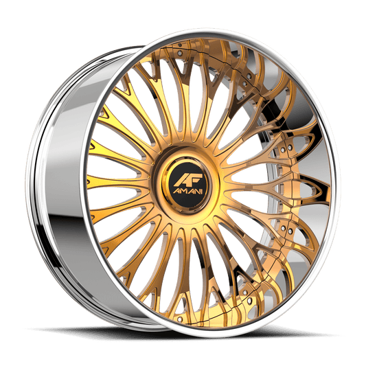 Amani Forged Napoliano 28x9 6x135 6x139.7 +15 Cb 78.1 14K Gold Plated Large XL Cap Round