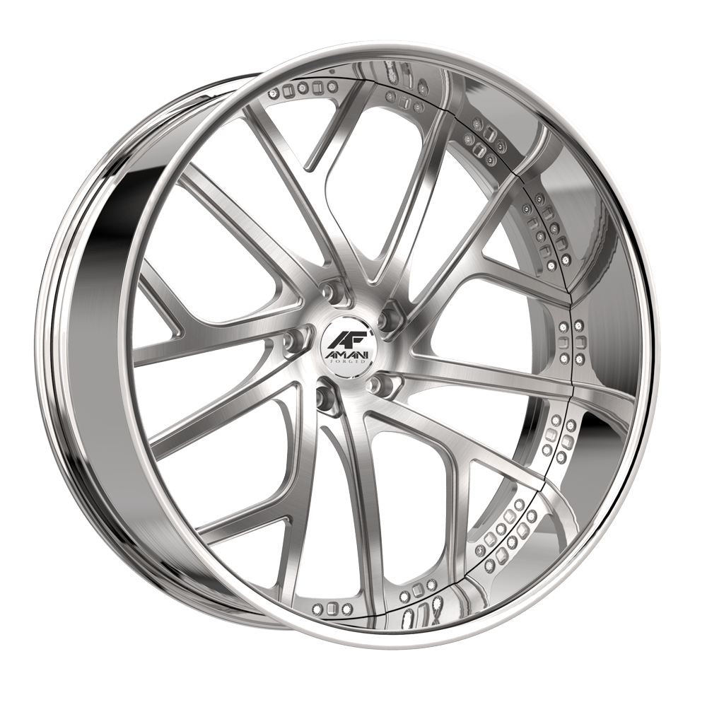 Amani Forged VERGE-R 24x9 5x Blank +1 Cb 73.1 Brush Center Chrome Lip Standard Cap Flat