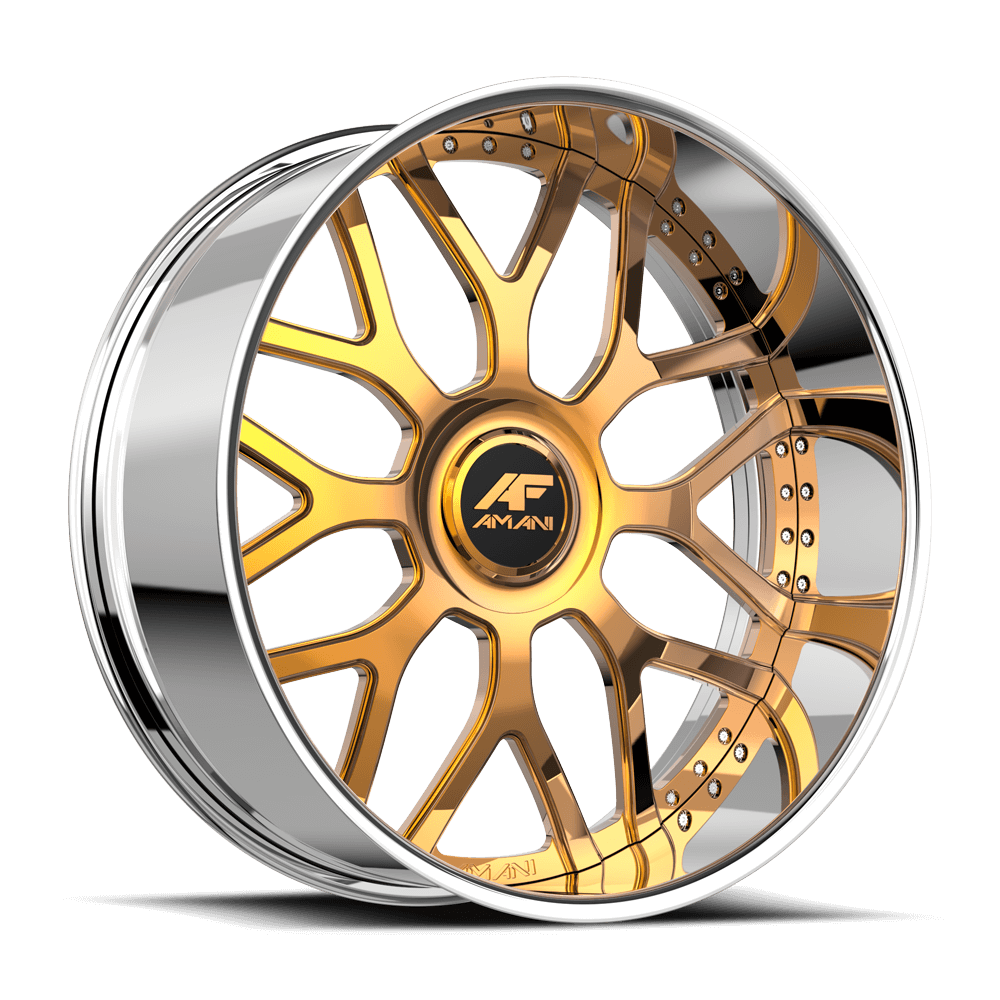 Amani Forged ALLORA 26x10 5x Blank +5 Cb 78.1 14K Gold Plated Large XL Cap Flat