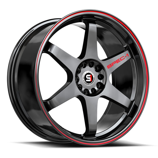 Spec-1 SPT-33 18x8.5 4x100 4x114.3 +38 Cb 73.1 Gloss Black & Red Line