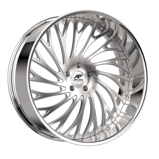 Amani Forged VAMOS-L 22x9 Pocketed 5x blank +15 Cb 73.1 Brush Center Chrome Lip Standard Cap Flat