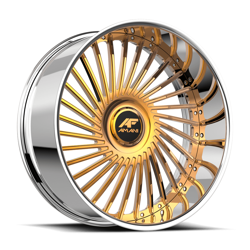 Amani Forged CHILE-L 28x10 5x120 5x127 +5 Cb 78.1 14K Gold Plated Large XL Cap Round