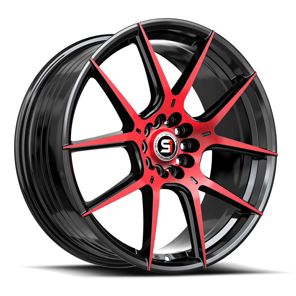 Spec-1 SP-71 20x8.5 5x114.3 5x120 +38 Cb 73.1 Gloss Black & Red Machined