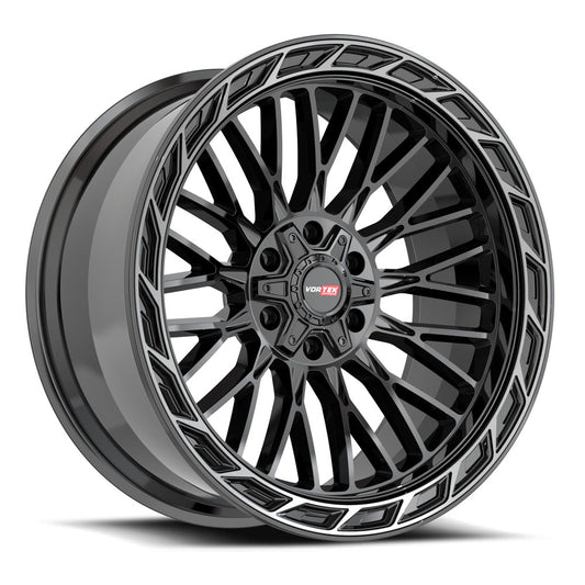 Vortek VRP-502 FORZA 22x10 6x135 6x139.7 -18 Cb 106.1 Gloss Black Center & Diamond Cut Ring With Dark Tint