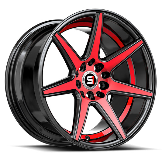 Spec-1 SP-73 18x8.0 5x100 5x114.3 +38 Cb 73.1 Gloss Black Red Machined & undercut