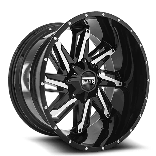 20X9.0 TWISTED WHEELS T-22 RAZOR GLOSS BLACK MACHINED