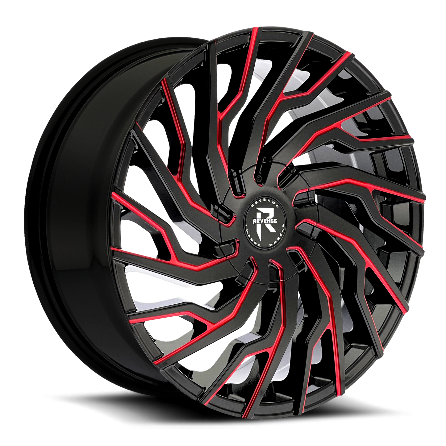 Revenge Luxury Wheels RL-101 Black Paint Red Milled 5x108/5x114.3 Size 18X8 35ET