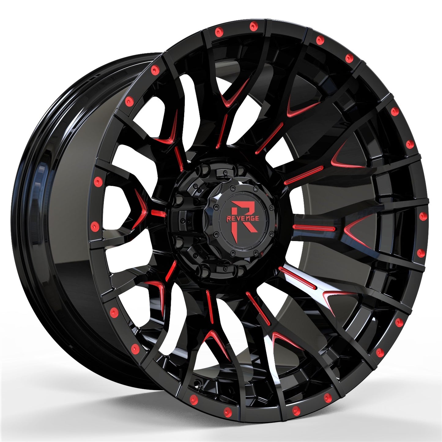 20" Revenge Offroad RV-201 BLACK AND RED MILLED 20X9 0 ET