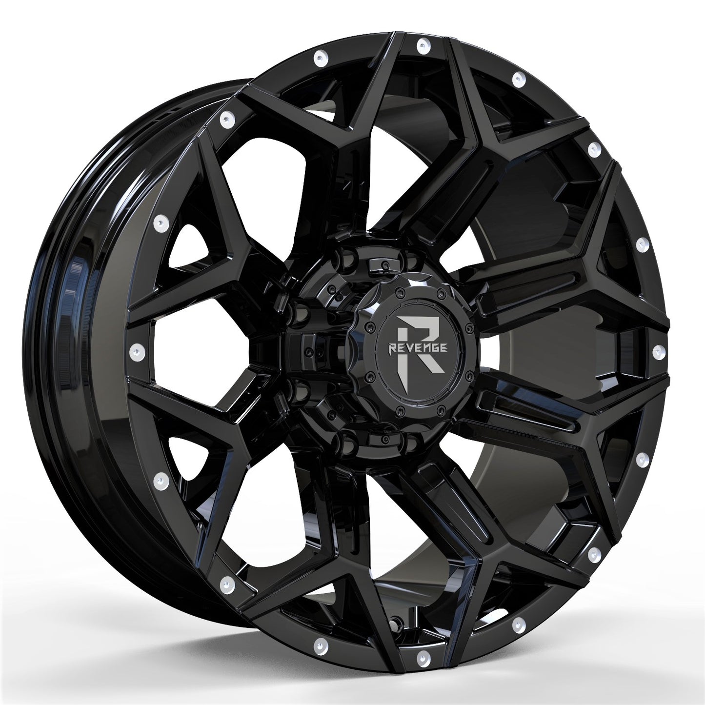 20" Revenge Offroad RV-202 GLOSS BLACK WITH DOTS  20X9 0 ET