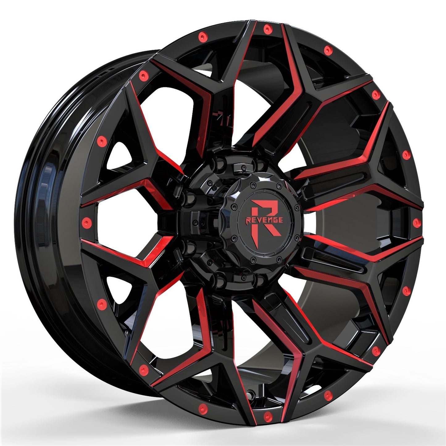 20" Revenge Offroad RV-202 Black And Red Milled 20X10 -19ET